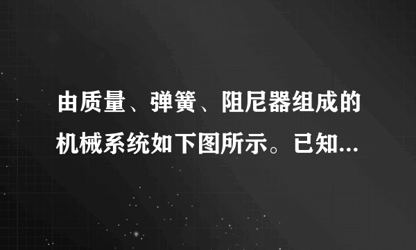 由质量、弹簧、阻尼器组成的机械系统如下图所示。已知,m=1kg,k为弹簧的刚度,c为阻尼系统。若外力f=2sin2t N,由实验得到系统稳态响应为xoss=sin,试确定k和c。