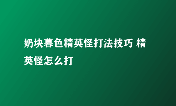 奶块暮色精英怪打法技巧 精英怪怎么打