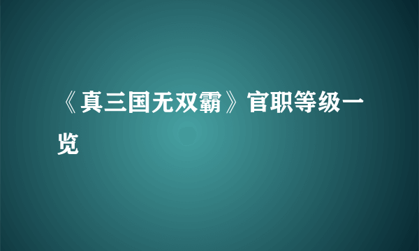《真三国无双霸》官职等级一览