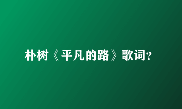 朴树《平凡的路》歌词？