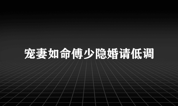 宠妻如命傅少隐婚请低调