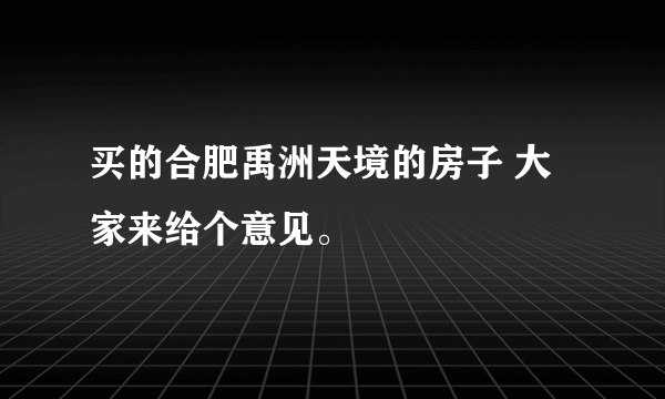 买的合肥禹洲天境的房子 大家来给个意见。