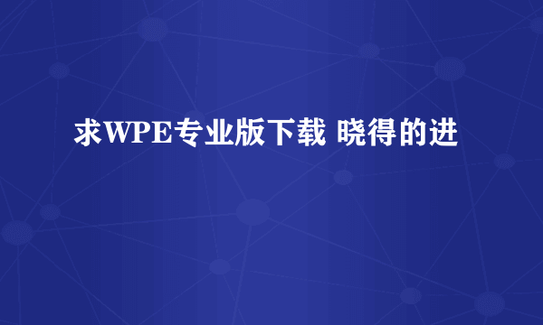 求WPE专业版下载 晓得的进