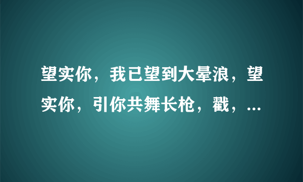 望实你，我已望到大晕浪，望实你，引你共舞长枪，戳，插，顶 ，挑，帮我开窍！扎好马步 发挥自强 ，