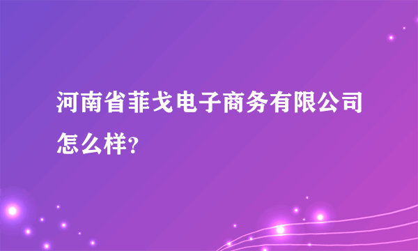 河南省菲戈电子商务有限公司怎么样？