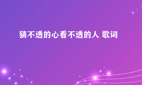猜不透的心看不透的人 歌词
