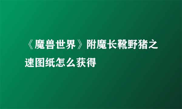 《魔兽世界》附魔长靴野猪之速图纸怎么获得