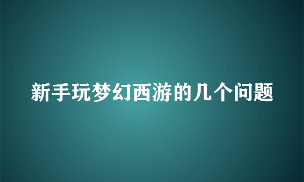新手玩梦幻西游的几个问题