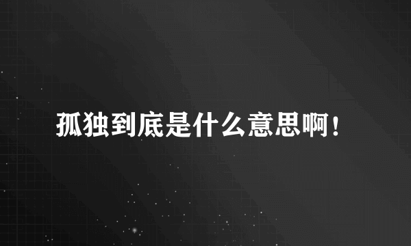 孤独到底是什么意思啊！