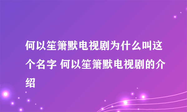 何以笙箫默电视剧为什么叫这个名字 何以笙箫默电视剧的介绍