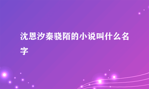 沈恩汐秦骁陌的小说叫什么名字