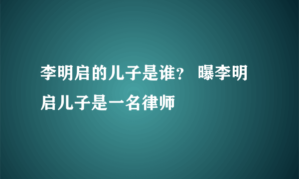 李明启的儿子是谁？ 曝李明启儿子是一名律师