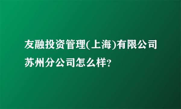 友融投资管理(上海)有限公司苏州分公司怎么样？