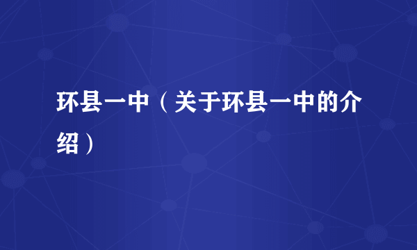 环县一中（关于环县一中的介绍）