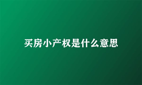 买房小产权是什么意思
