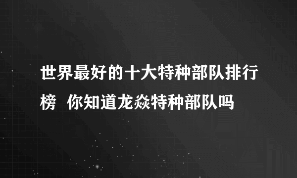 世界最好的十大特种部队排行榜  你知道龙焱特种部队吗