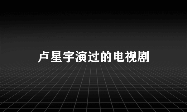 卢星宇演过的电视剧
