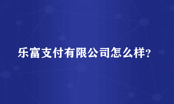 乐富支付有限公司怎么样？