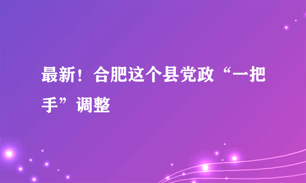 最新！合肥这个县党政“一把手”调整