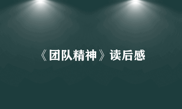 《团队精神》读后感