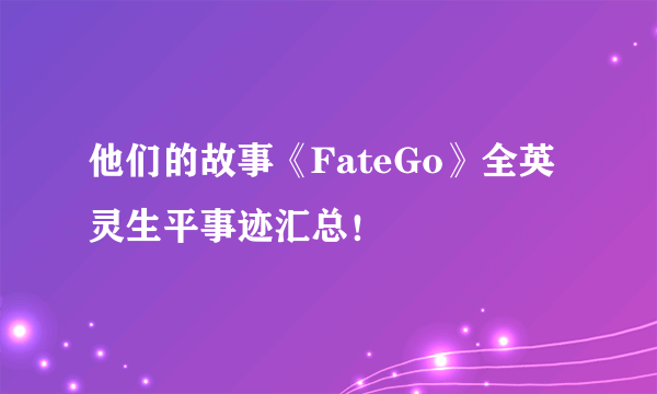 他们的故事《FateGo》全英灵生平事迹汇总！